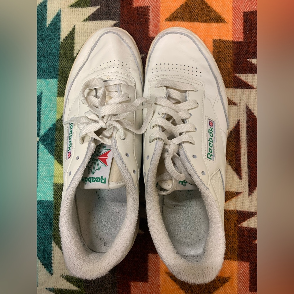Reebok White Leather Sneakers with Green Logo - Picture 3 of 4